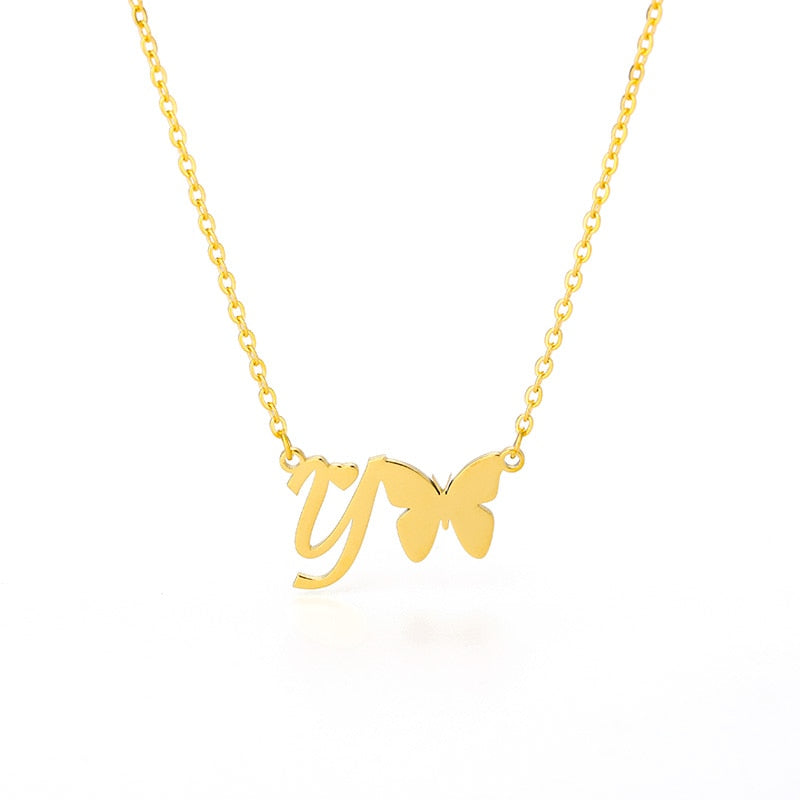 Butterfly Initial Necklace Jewelry Stainless Steel