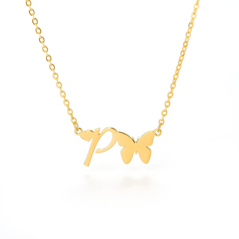 Butterfly Initial Necklace Jewelry Stainless Steel
