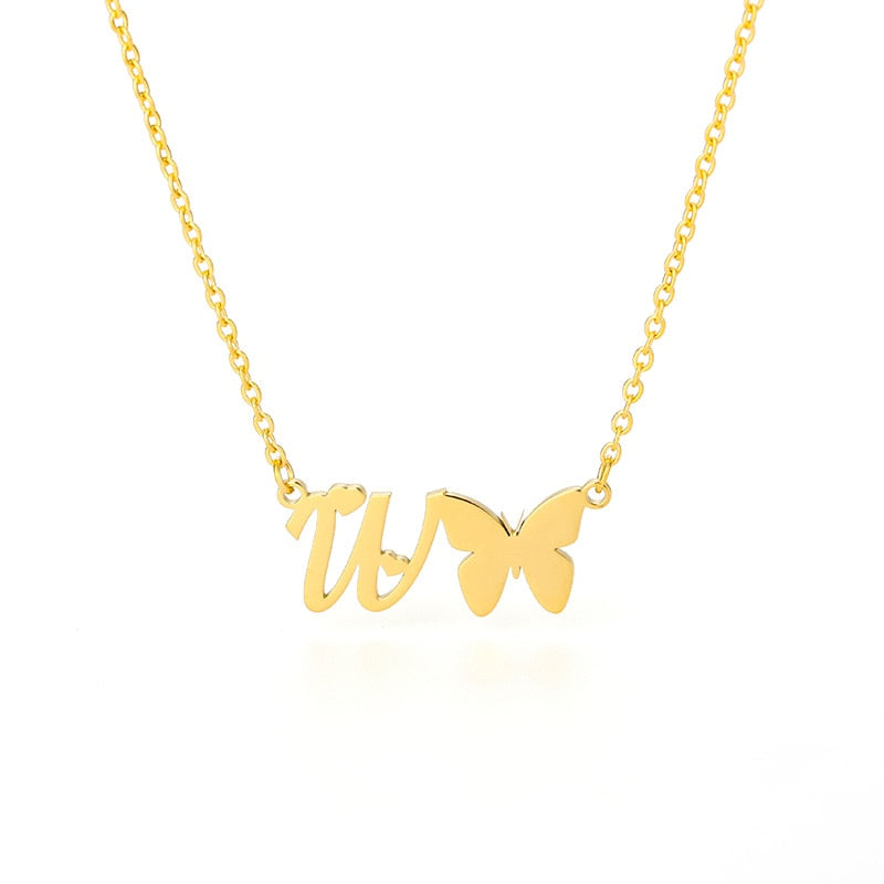 Butterfly Initial Necklace Jewelry Stainless Steel