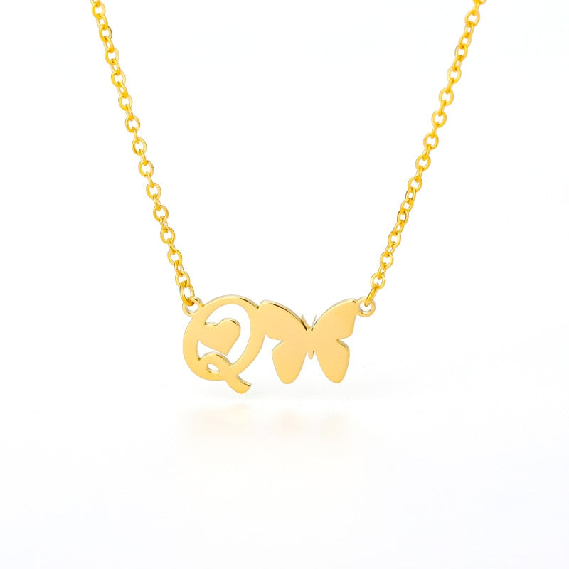 Butterfly Initial Necklace Jewelry Stainless Steel