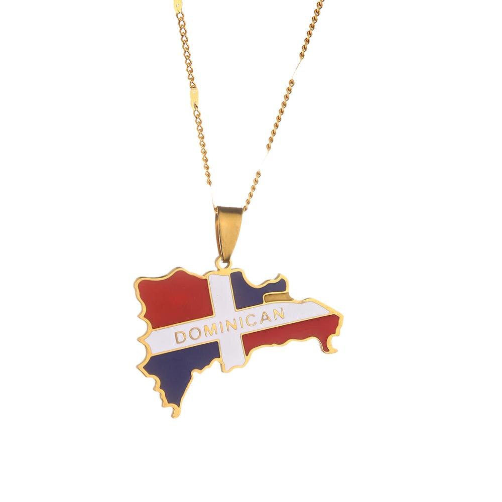 Dominican Republic Map Pendant Spanish Necklace Chain Jewelry