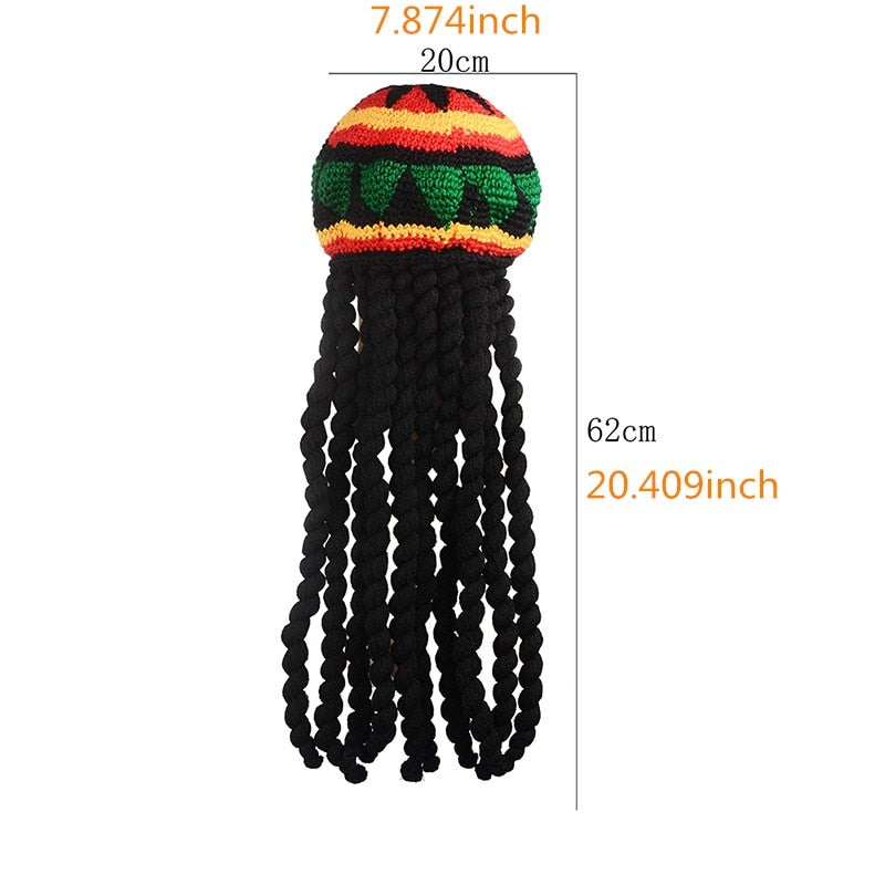 Knitted Wig Jamaican Bob Marley Rasta Beanie With Dreadlocks Reggae