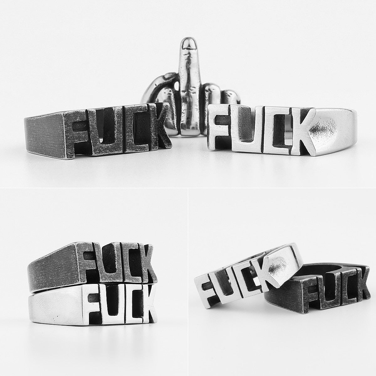 F Word Black Stainless Steel Rings Jewelry