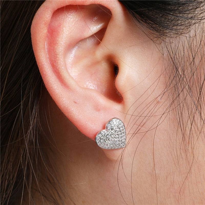 Heart Shape Rhinestone Stone Ice Out Stud Earring Bling Earrings Women Jewelry