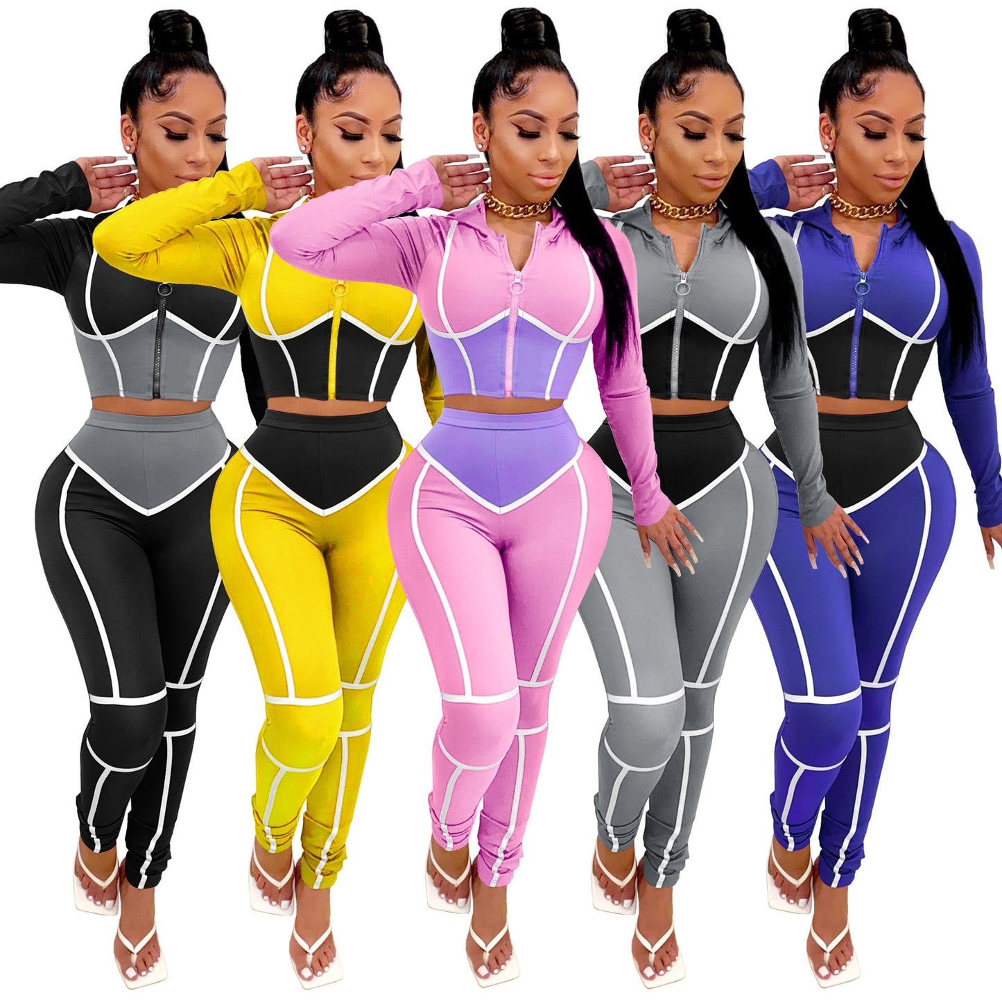 Caged Sweat Suits Women Tracksuit Zip Up Cropped Hoodie and Pants Two Piece Womens