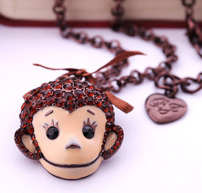 Red Crystal Monkey Long Necklace Jewelry