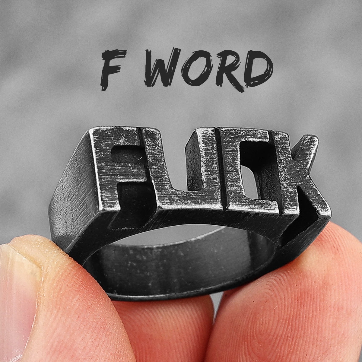 F Word Black Stainless Steel Rings Jewelry
