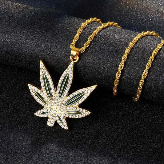 Rhinestone Weed Pendant Necklace Jewelry