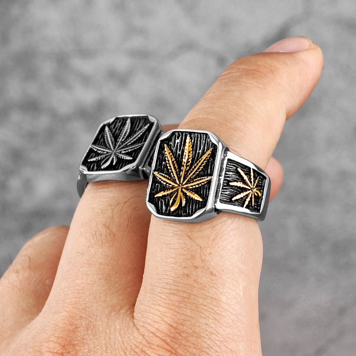 Hemp Leaves Stainless Steel  Ring Jewelry