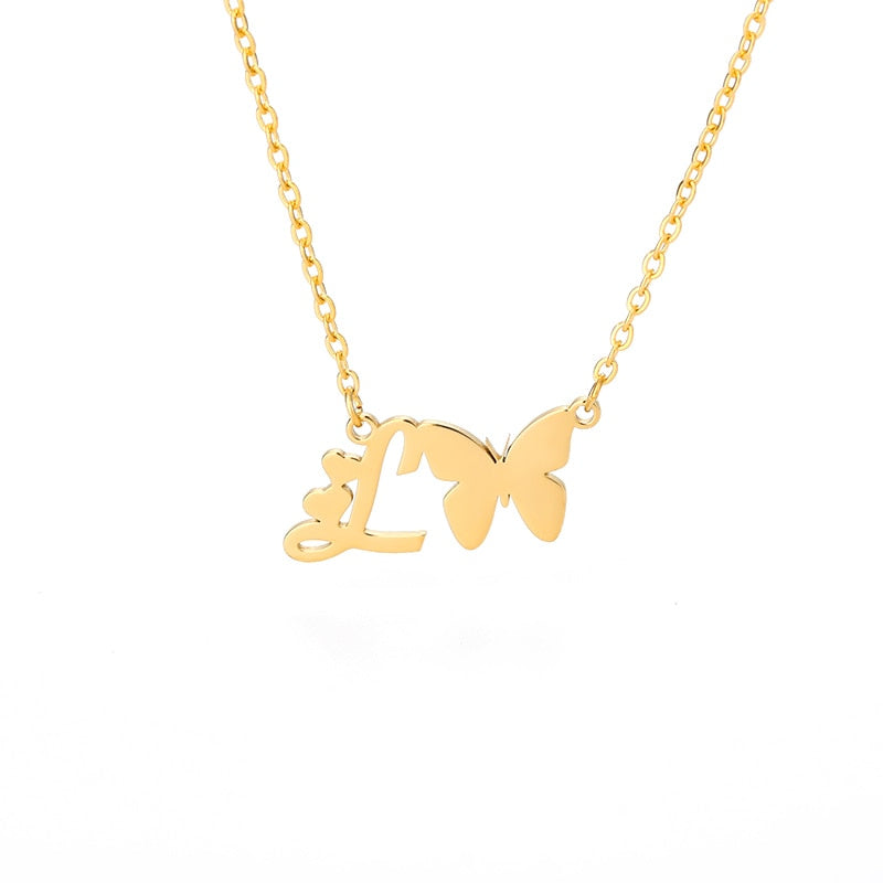 Butterfly Initial Necklace Jewelry Stainless Steel