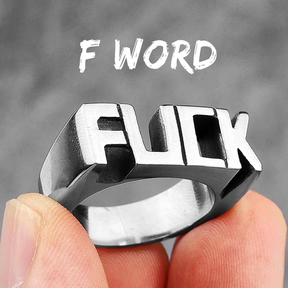 F Word Black Stainless Steel Rings Jewelry
