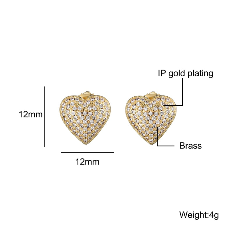 Heart Shape Rhinestone Stone Ice Out Stud Earring Bling Earrings Women Jewelry