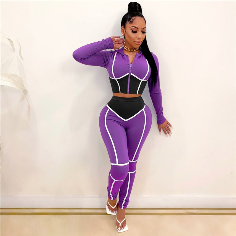 Caged Sweat Suits Women Tracksuit Zip Up Cropped Hoodie and Pants Two Piece Womens