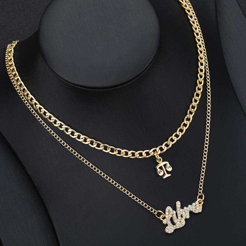 Double layer Zodiac Necklace Jewelry