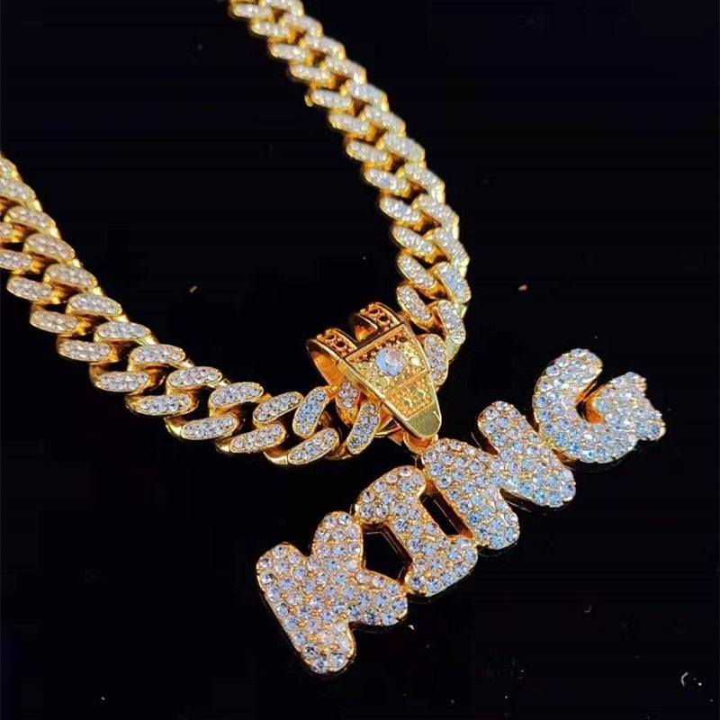 KING & QUEEN Necklace with 13mm Cuban Chain Iced Out Necklaces Jewelry