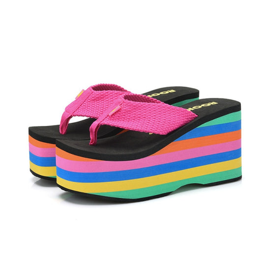 Rainbow Thick Wedge Flip Flop Women Summer Slides