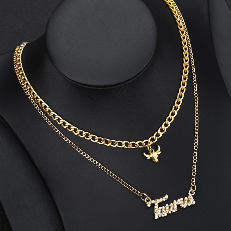 Double layer Zodiac Necklace Jewelry