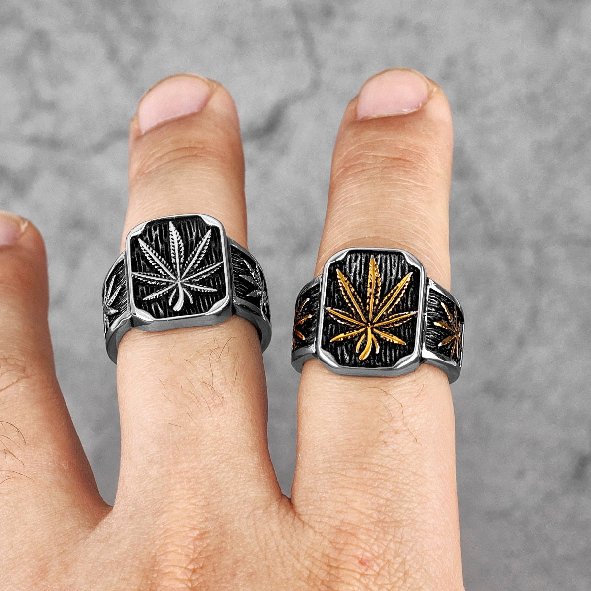 Hemp Leaves Stainless Steel  Ring Jewelry
