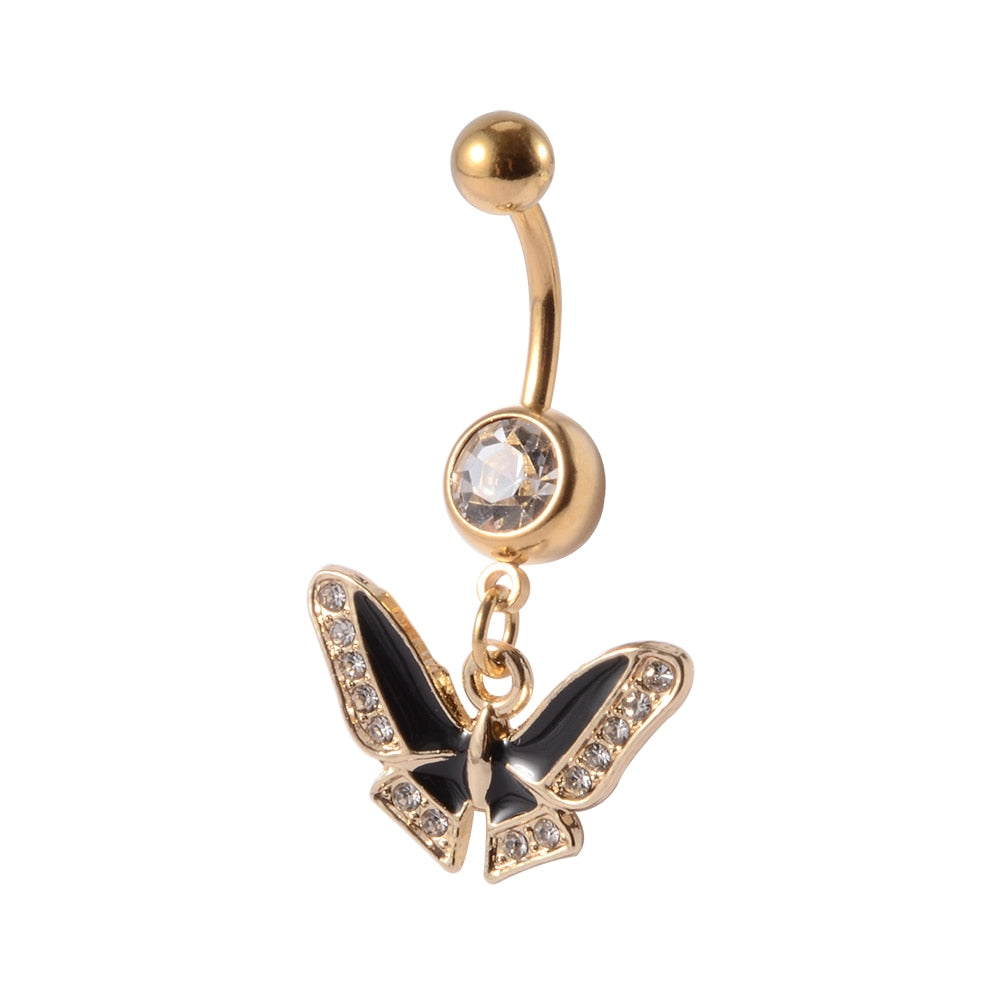 Gold Navel Piercings Dangling Belly Button Rings Body Jewelry