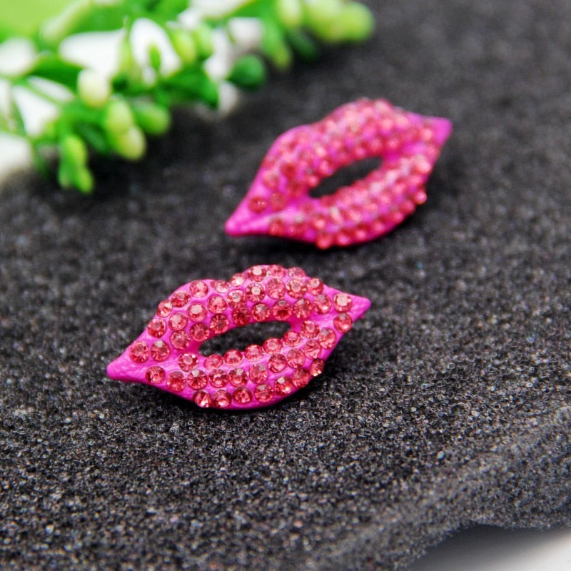 Sexy Red Lips Crystal Stud Earrings Jewelry