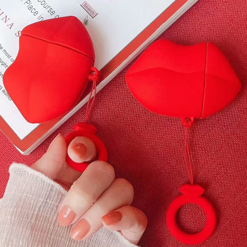 Red Lip Soft Finger Loop Ring Case for Air Pods Box Bags Shell