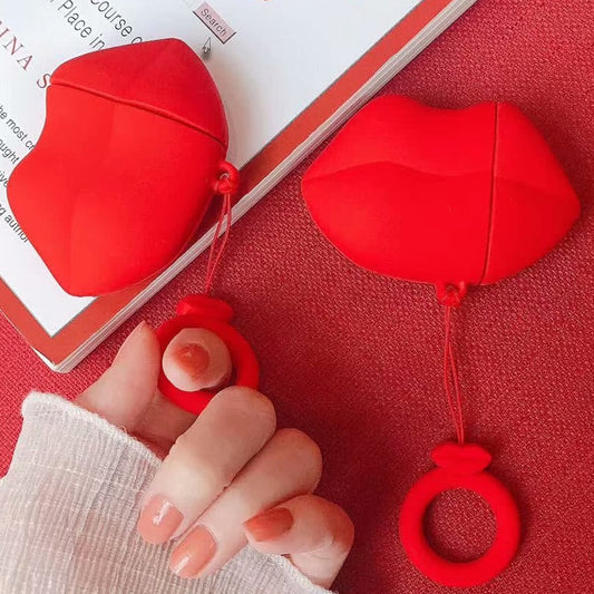 Red Lip Soft Finger Loop Ring Case for Air Pods Box Bags Shell