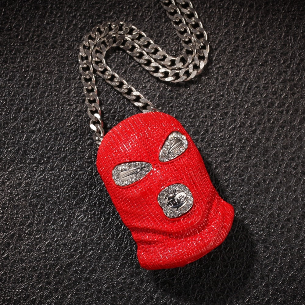 Red Ski Mask Pendant Necklace Jewelry