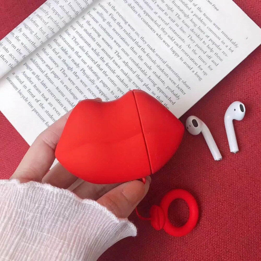 Red Lip Soft Finger Loop Ring Case for Air Pods Box Bags Shell