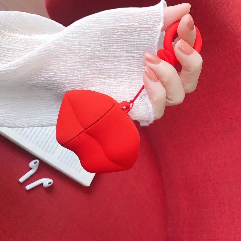 Red Lip Soft Finger Loop Ring Case for Air Pods Box Bags Shell