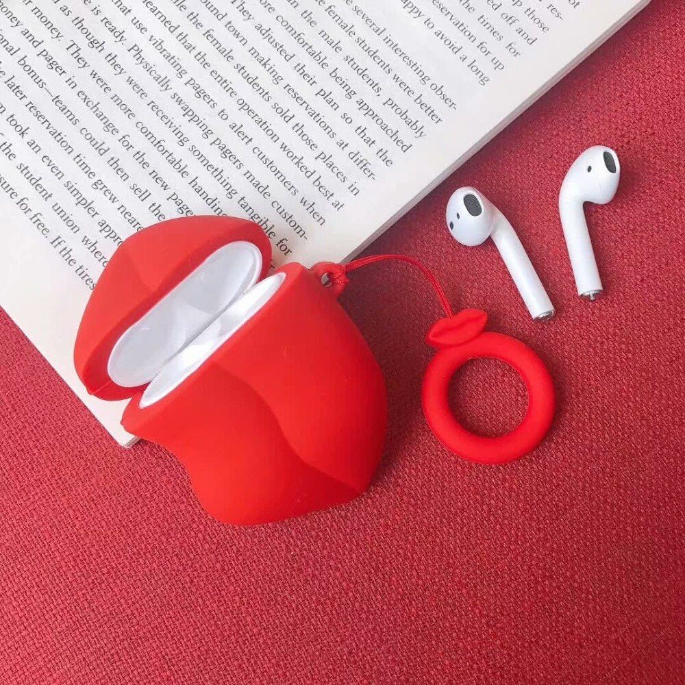 Red Lip Soft Finger Loop Ring Case for Air Pods Box Bags Shell