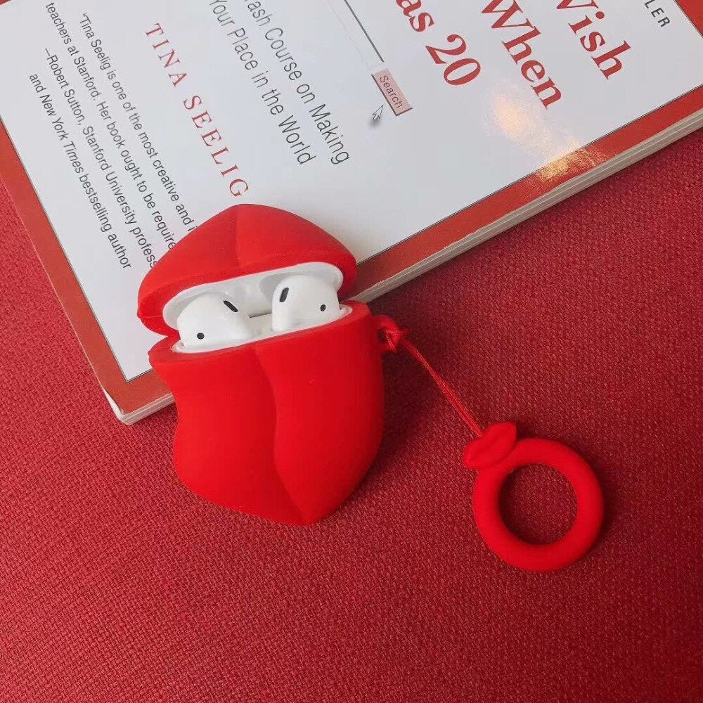 Red Lip Soft Finger Loop Ring Case for Air Pods Box Bags Shell