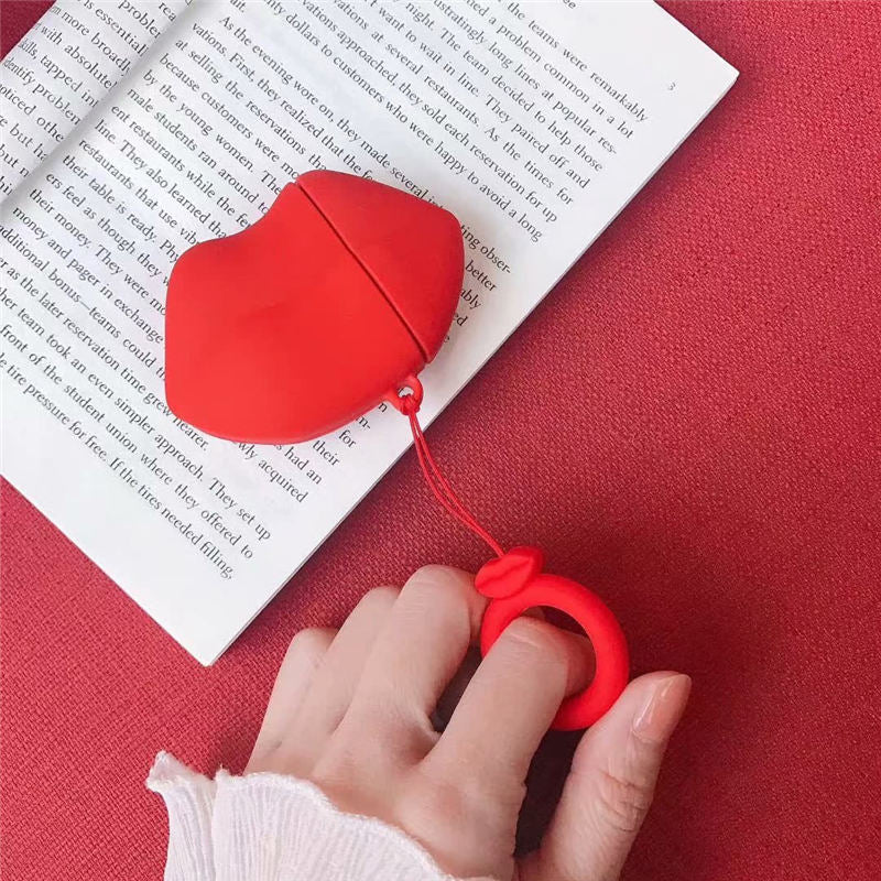 Red Lip Soft Finger Loop Ring Case for Air Pods Box Bags Shell