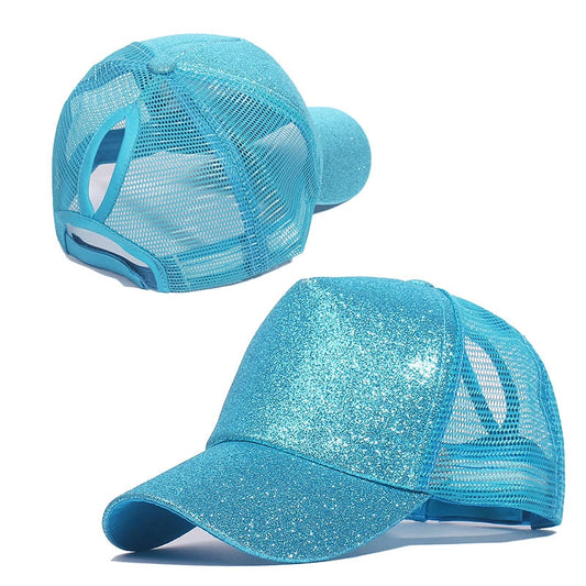 Glitter Baseball Ponytail Cap Women Snapback  Casual Adjustable