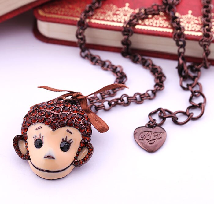 Red Crystal Monkey Long Necklace Jewelry