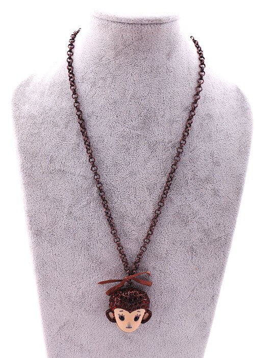 Red Crystal Monkey Long Necklace Jewelry