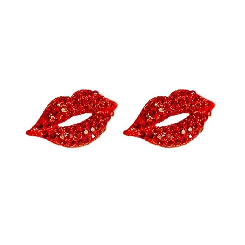 Sexy Red Lips Crystal Stud Earrings Jewelry