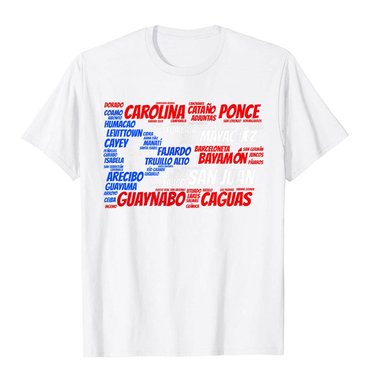 Puerto Rico Flag With City Names Cotton Men Spanish T Shirts