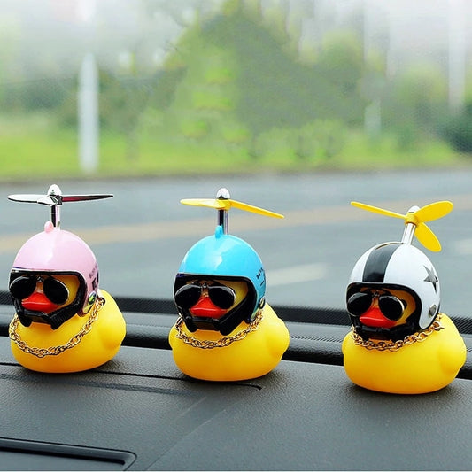Car Little Yellow Duck With Helmet Decoration