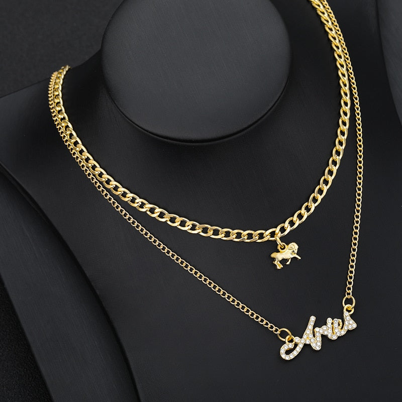 Double layer Zodiac Necklace Jewelry