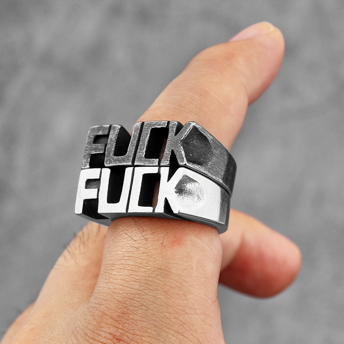 F Word Black Stainless Steel Rings Jewelry
