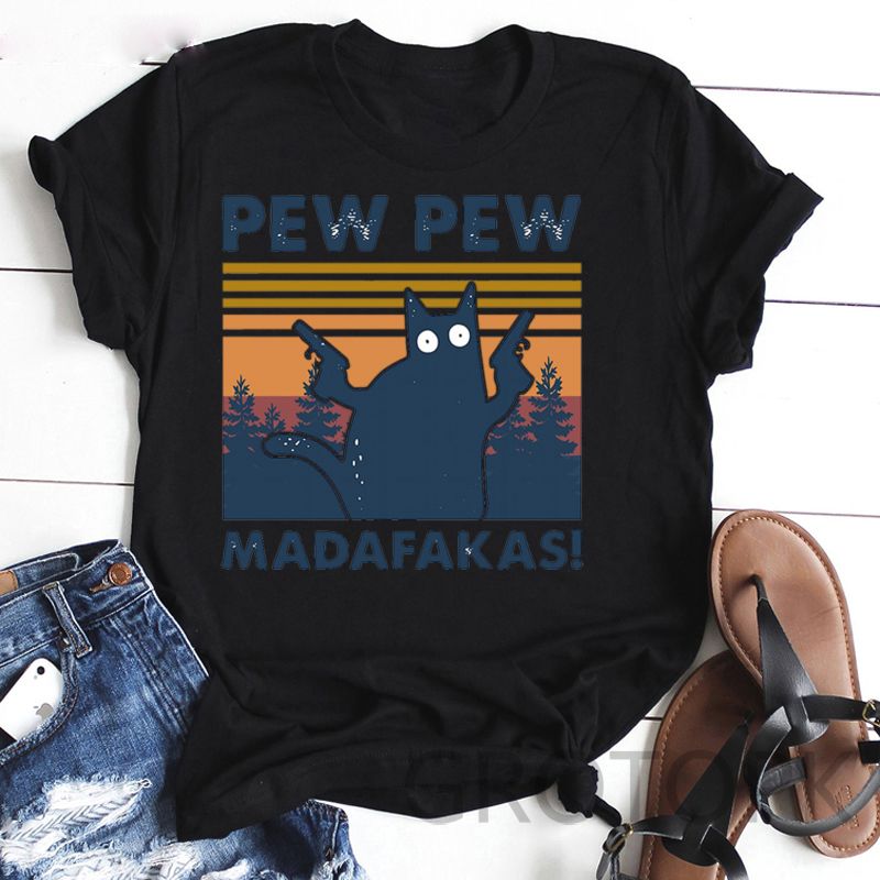 Pew Madafakas Cat T-Shirt Women 100% Cotton