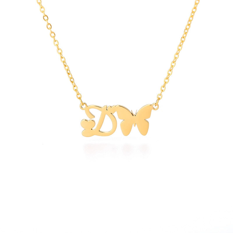 Butterfly Initial Necklace Jewelry Stainless Steel