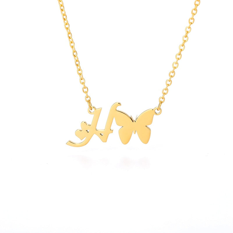 Butterfly Initial Necklace Jewelry Stainless Steel
