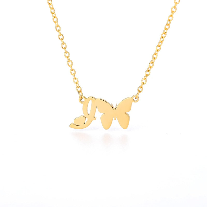Butterfly Initial Necklace Jewelry Stainless Steel