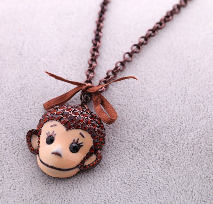 Red Crystal Monkey Long Necklace Jewelry