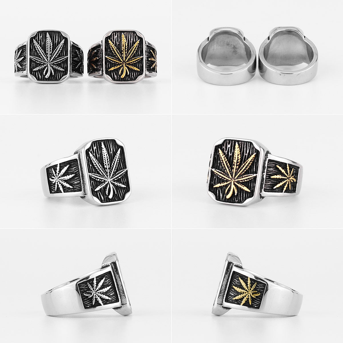 Hemp Leaves Stainless Steel  Ring Jewelry