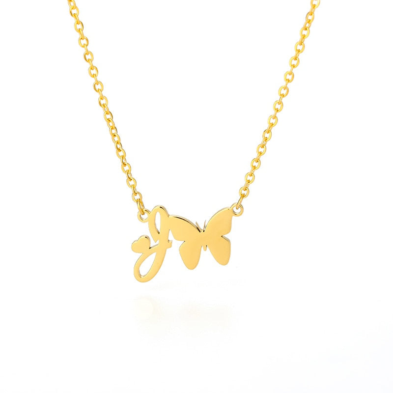 Butterfly Initial Necklace Jewelry Stainless Steel