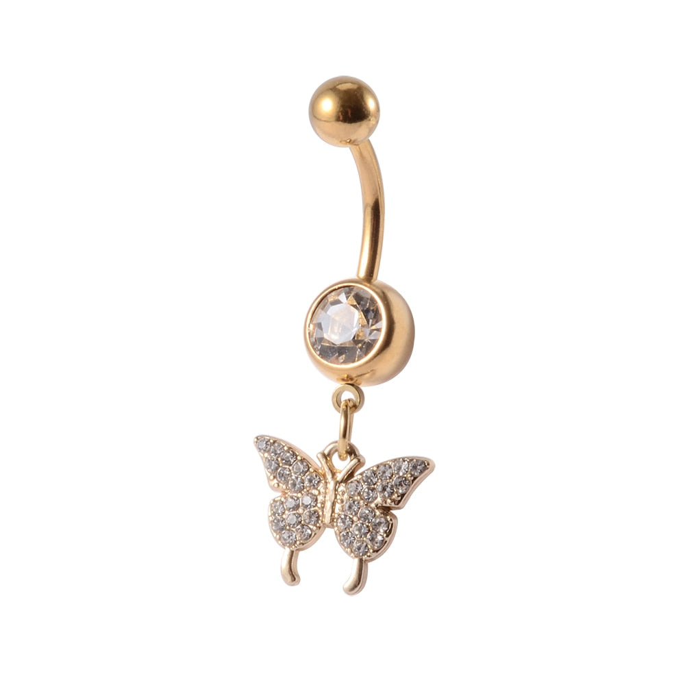 Gold Navel Piercings Dangling Belly Button Rings Body Jewelry