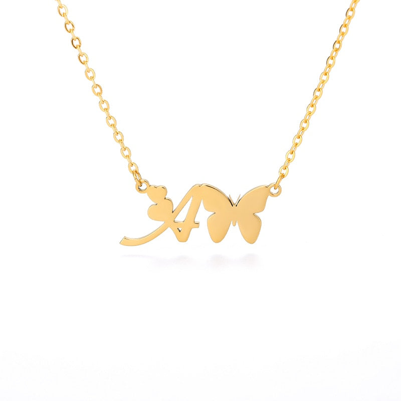 Butterfly Initial Necklace Jewelry Stainless Steel