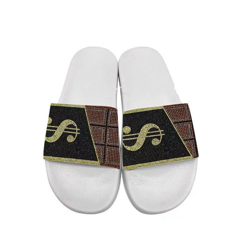 Women's Dollar Rhinestone Slippers Slides Bling Shoes